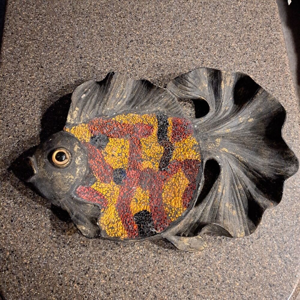 Mid Century Modern Mozaic Glass Gold Fish Resin Wall Decor Centerpiece Aquatic